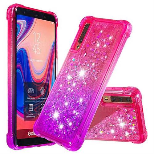 Rainbow Gradient Liquid Glitter Quicksand Sequins Phone Case for Samsung Galaxy A7 (2018) A750 - Pink Purple