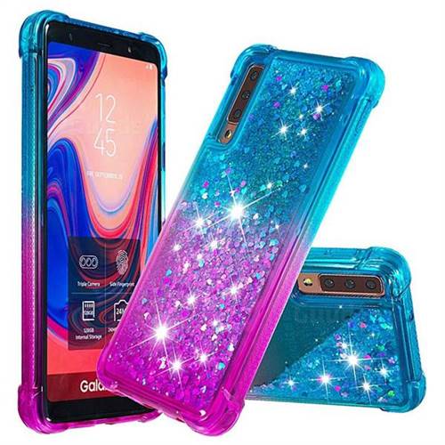 Rainbow Gradient Liquid Glitter Quicksand Sequins Phone Case for Samsung Galaxy A7 (2018) A750 - Blue Purple