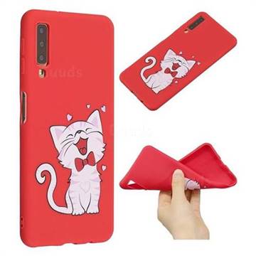 Happy Bow Cat Anti-fall Frosted Relief Soft TPU Back Cover for Samsung Galaxy A7 (2018) A750