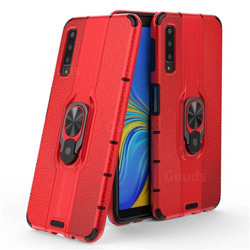 Alita Battle Angel Armor Metal Ring Grip Shockproof Dual Layer Rugged Hard Cover for Samsung Galaxy A7 (2018) A750 - Red