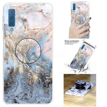Golden Gray Marble Pop Stand Holder Varnish Phone Cover for Samsung Galaxy A7 (2018) A750