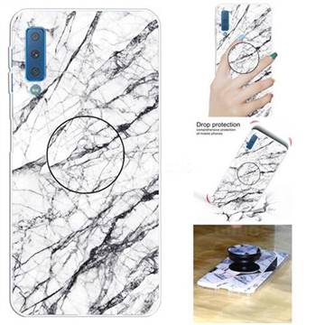 White Marble Pop Stand Holder Varnish Phone Cover for Samsung Galaxy A7 (2018) A750