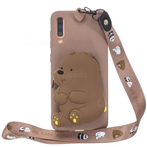 Brown Bear Neck Lanyard Zipper Wallet Silicone Case for Samsung Galaxy A7 (2018) A750