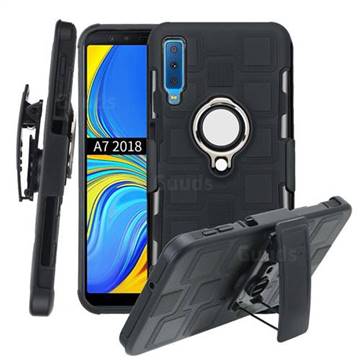 3 in 1 PC + Silicone Leather Phone Case for Samsung Galaxy A7 (2018) A750 - Black