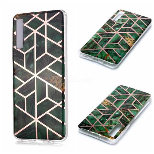 Green Rhombus Galvanized Rose Gold Marble Phone Back Cover for Samsung Galaxy A7 (2018) A750