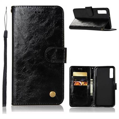 Luxury Retro Leather Wallet Case for Samsung Galaxy A7 (2018) - Black