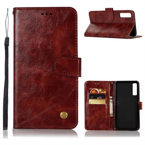 Luxury Retro Leather Wallet Case for Samsung Galaxy A7 (2018) - Wine Red