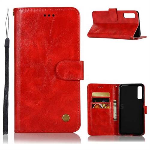 Luxury Retro Leather Wallet Case for Samsung Galaxy A7 (2018) - Red