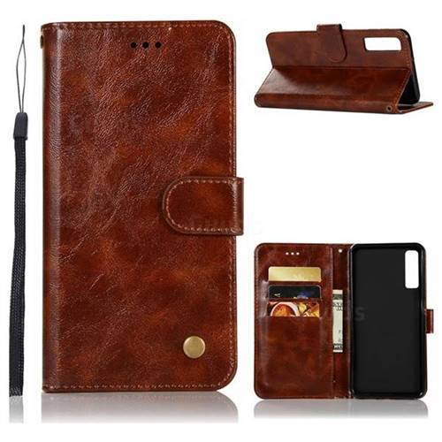 Luxury Retro Leather Wallet Case for Samsung Galaxy A7 (2018) - Brown