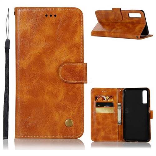 Luxury Retro Leather Wallet Case for Samsung Galaxy A7 (2018) - Golden