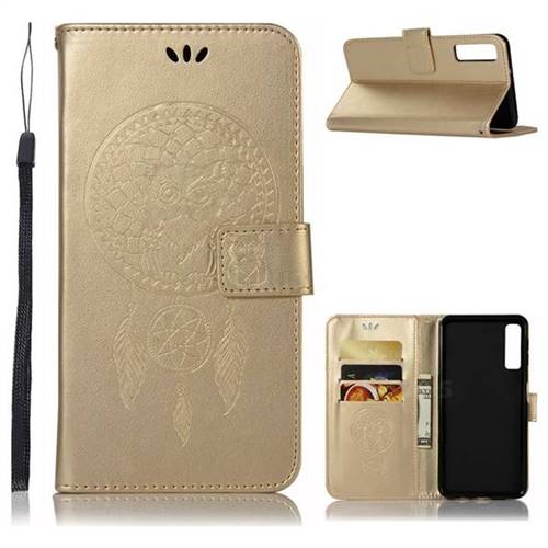 Intricate Embossing Owl Campanula Leather Wallet Case for Samsung Galaxy A7 (2018) - Champagne