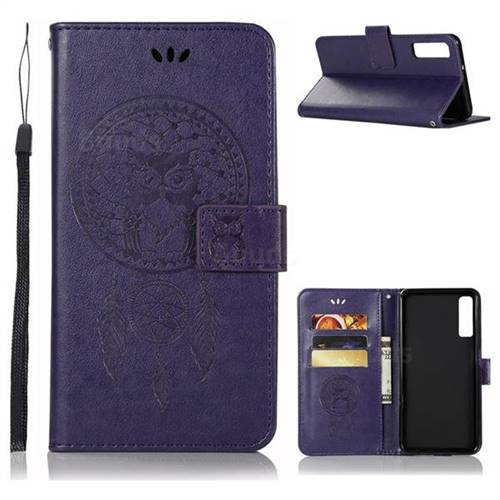 Intricate Embossing Owl Campanula Leather Wallet Case for Samsung Galaxy A7 (2018) - Purple