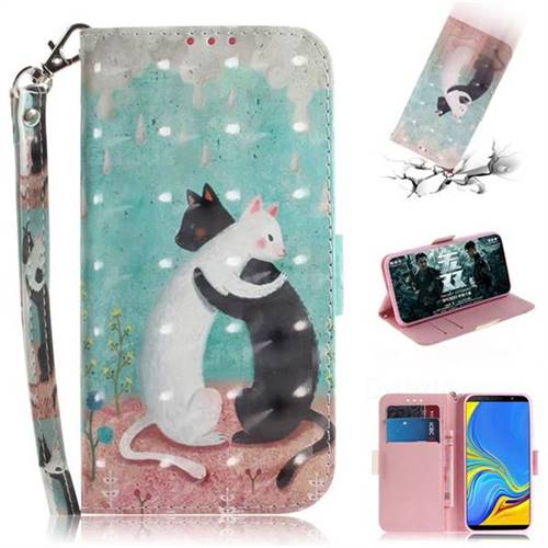 Black and White Cat 3D Painted Leather Wallet Phone Case for Samsung Galaxy A7 (2018)