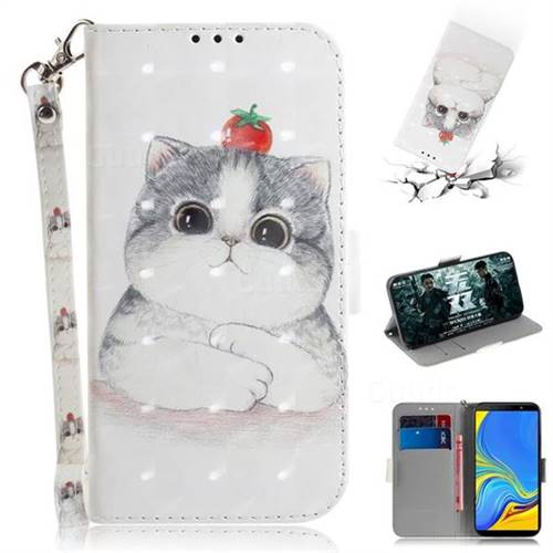 Cute Tomato Cat 3D Painted Leather Wallet Phone Case for Samsung Galaxy A7 (2018)