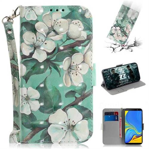 Watercolor Flower 3D Painted Leather Wallet Phone Case for Samsung Galaxy A7 (2018)