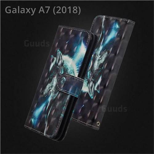 Snow Wolf 3D Painted Leather Wallet Case for Samsung Galaxy A7 (2018)