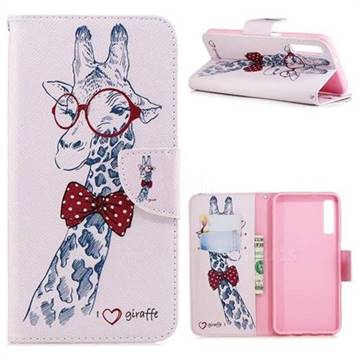Glasses Giraffe Leather Wallet Case for Samsung Galaxy A7 (2018)