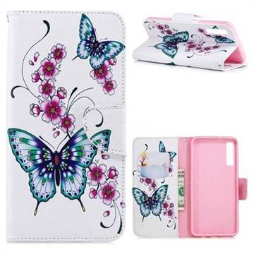 Peach Butterflies Leather Wallet Case for Samsung Galaxy A7 (2018)
