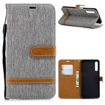 Jeans Cowboy Denim Leather Wallet Case for Samsung Galaxy A7 (2018) - Gray