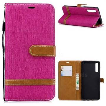Jeans Cowboy Denim Leather Wallet Case for Samsung Galaxy A7 (2018) - Rose