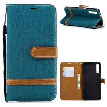 Jeans Cowboy Denim Leather Wallet Case for Samsung Galaxy A7 (2018) - Green