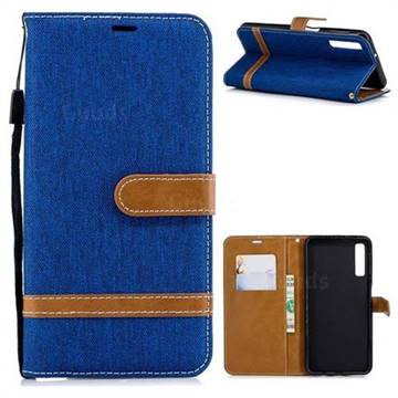 Jeans Cowboy Denim Leather Wallet Case for Samsung Galaxy A7 (2018) - Sapphire