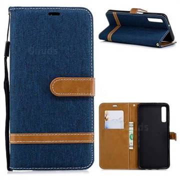 Jeans Cowboy Denim Leather Wallet Case for Samsung Galaxy A7 (2018) - Dark Blue