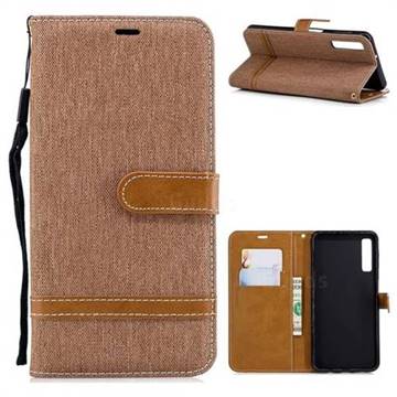 Jeans Cowboy Denim Leather Wallet Case for Samsung Galaxy A7 (2018) - Brown