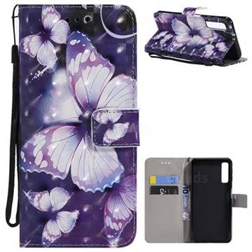 Violet butterfly 3D Painted Leather Wallet Case for Samsung Galaxy A7 (2018)