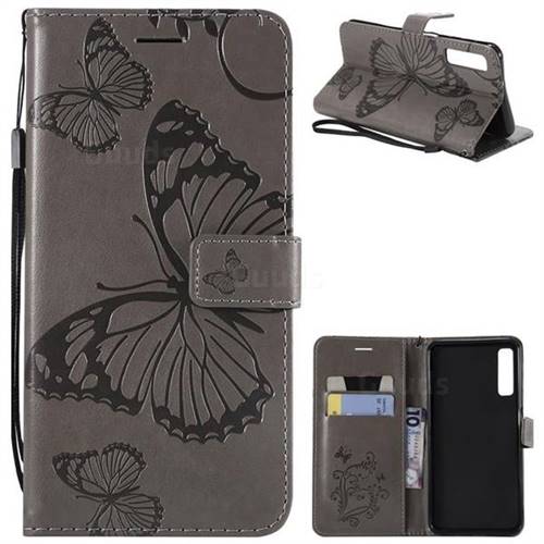 Embossing 3D Butterfly Leather Wallet Case for Samsung Galaxy A7 (2018) - Gray