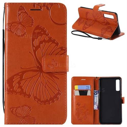 Embossing 3D Butterfly Leather Wallet Case for Samsung Galaxy A7 (2018) - Orange