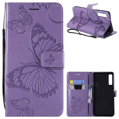 Embossing 3D Butterfly Leather Wallet Case for Samsung Galaxy A7 (2018) - Purple