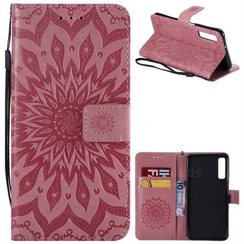 Embossing Sunflower Leather Wallet Case for Samsung Galaxy A7 (2018) - Pink