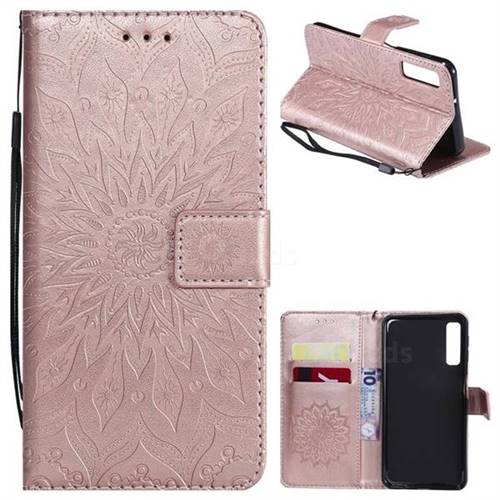 Embossing Sunflower Leather Wallet Case for Samsung Galaxy A7 (2018) - Rose Gold