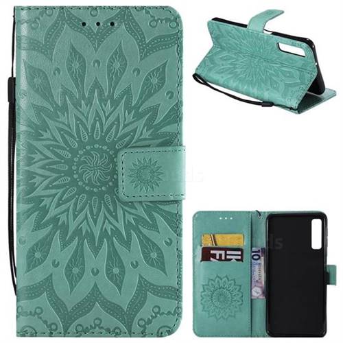 Embossing Sunflower Leather Wallet Case for Samsung Galaxy A7 (2018) - Green