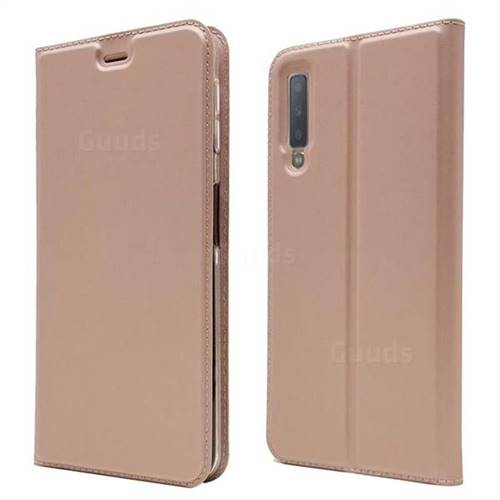 Ultra Slim Card Magnetic Automatic Suction Leather Wallet Case for Samsung Galaxy A7 (2018) - Rose Gold