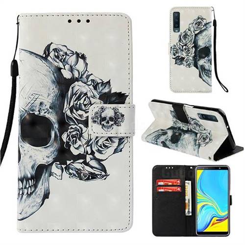 Skull Flower 3D Painted Leather Wallet Case for Samsung Galaxy A7 (2018)