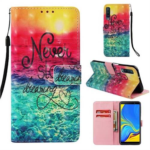 Colorful Dream Catcher 3D Painted Leather Wallet Case for Samsung Galaxy A7 (2018)