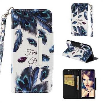 Peacock Feather Big Metal Buckle PU Leather Wallet Phone Case for Samsung Galaxy A7 (2018)