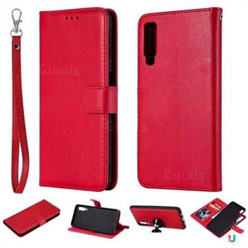 Retro Greek Detachable Magnetic PU Leather Wallet Phone Case for Samsung Galaxy A7 (2018) - Red