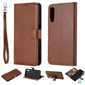 Retro Greek Detachable Magnetic PU Leather Wallet Phone Case for Samsung Galaxy A7 (2018) - Brown