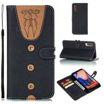 Ladies Bow Clothes Pattern Leather Wallet Phone Case for Samsung Galaxy A7 (2018) - Black