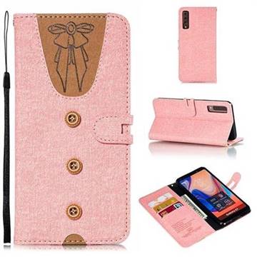 Ladies Bow Clothes Pattern Leather Wallet Phone Case for Samsung Galaxy A7 (2018) - Pink