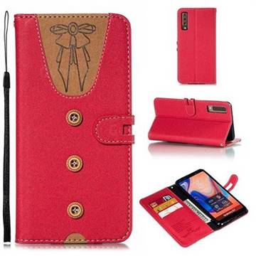 Ladies Bow Clothes Pattern Leather Wallet Phone Case for Samsung Galaxy A7 (2018) - Red