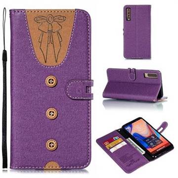 Ladies Bow Clothes Pattern Leather Wallet Phone Case for Samsung Galaxy A7 (2018) - Purple