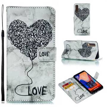 Marble Heart PU Leather Wallet Phone Case for Samsung Galaxy A7 (2018) - Black