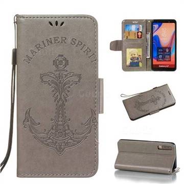 Embossing Mermaid Mariner Spirit Leather Wallet Case for Samsung Galaxy A7 (2018) - Gray