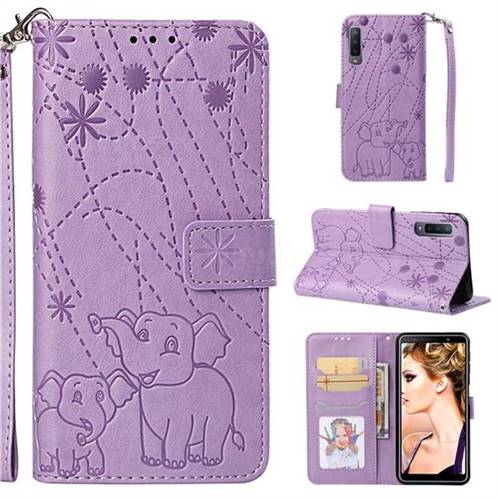 Embossing Fireworks Elephant Leather Wallet Case for Samsung Galaxy A7 (2018) - Purple