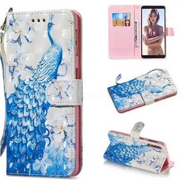Blue Peacock 3D Painted Leather Wallet Phone Case for Samsung Galaxy A7 (2018)