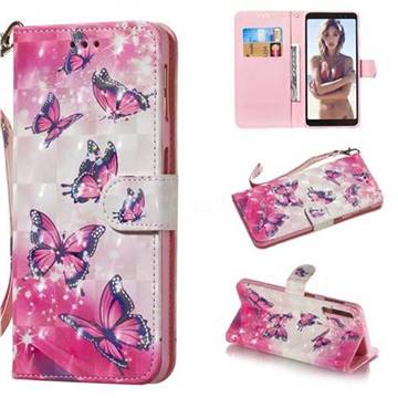 Pink Butterfly 3D Painted Leather Wallet Phone Case for Samsung Galaxy A7 (2018)